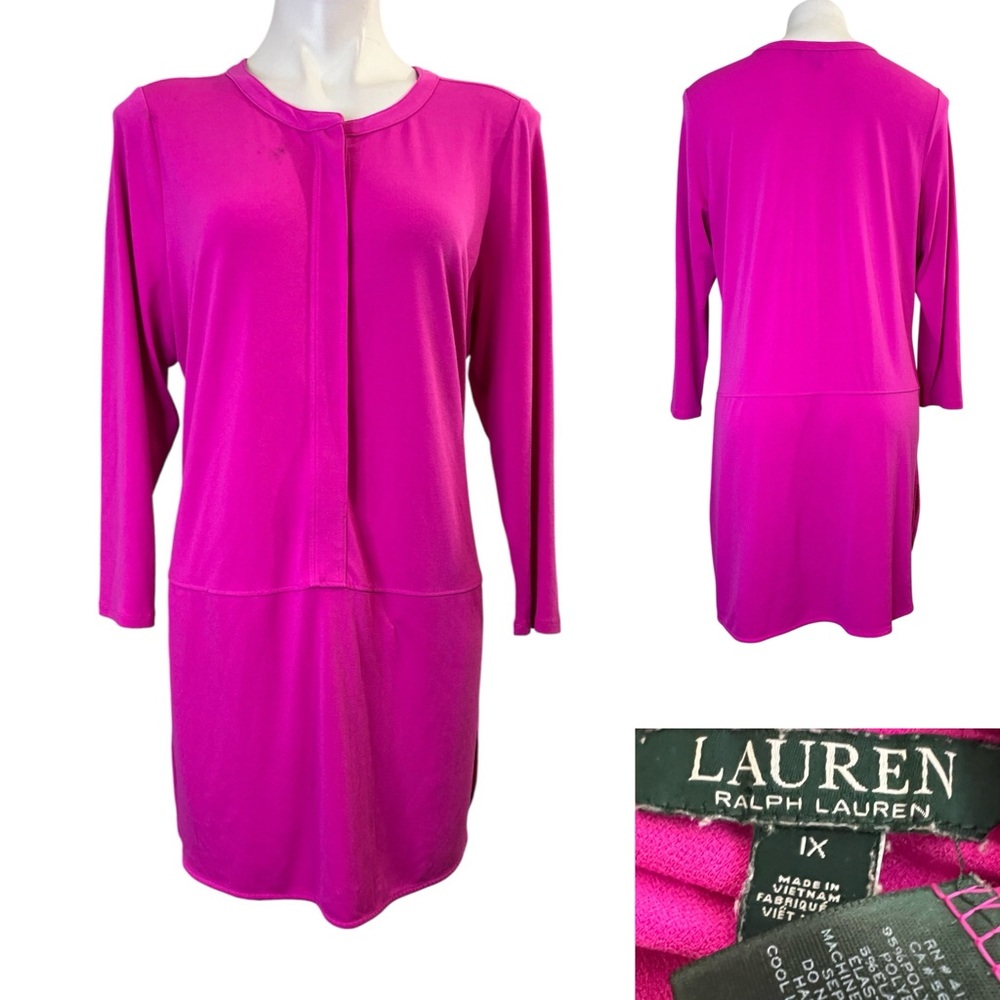 Lauren Ralph Lauren tunic top blouse plus sz 1x Fuchsia pink 3/4 sleeve office